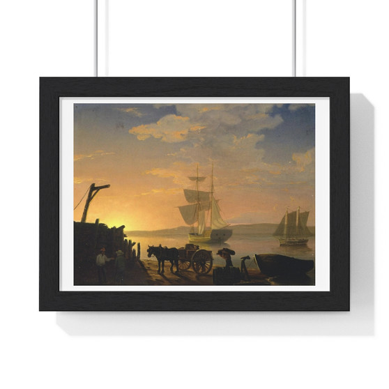 Unloading a Ship, by Fitz Henry Lane , Premium Framed Horizontal Poster,Unloading a Ship, by Fitz Henry Lane - Premium Framed Horizontal Poster,Unloading a Ship, by Fitz Henry Lane - Premium Framed Horizontal Poster