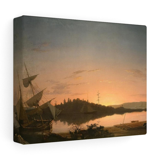 Twilight on the Kennebec by Fitz Henry Lane  , Stretched Canvas,Twilight on the Kennebec by Fitz Henry Lane  - Stretched Canvas