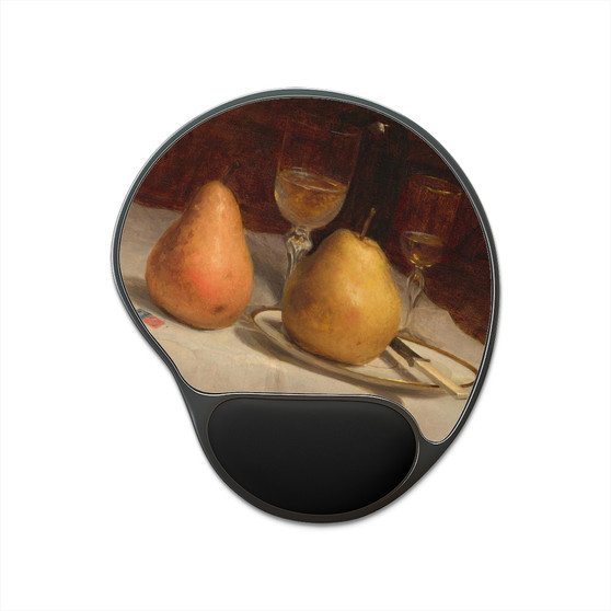 Mouse Pad With Wrist Rest Showcasing Sanford Robinson Gifford's Two Pears on a Tabletop