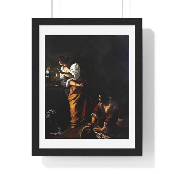 Judith and her maid Abra with the Head of Holofernes by Artemisia Gentileschi  ,  Premium Framed Vertical Poster,Judith and her maid Abra with the Head of Holofernes by Artemisia Gentileschi  -  Premium Framed Vertical Poster