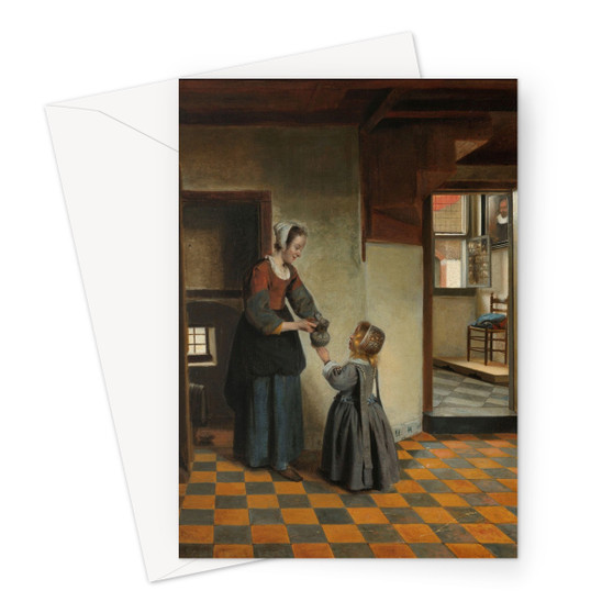 Woman with a Child in a Pantry, Pieter de Hooch, c. 1656 - c. 1660 -  Greeting Card - (FREE SHIPPING)