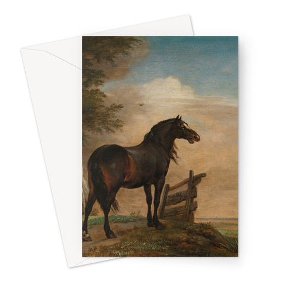 Two Horses in a Pasture by a Fence, Paulus Potter, 1649 -  Greeting Card - (FREE SHIPPING)