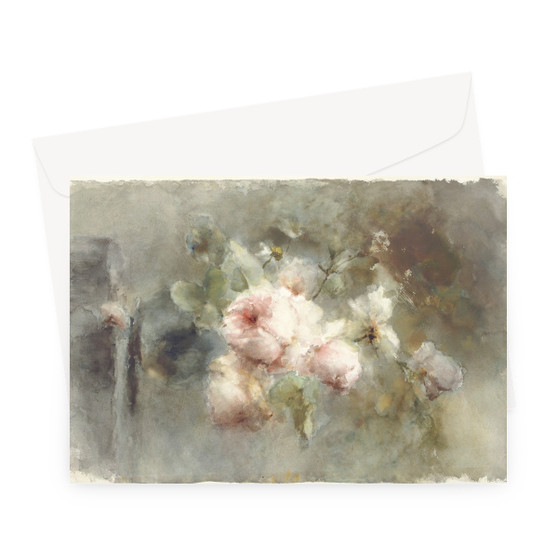 Een vaas met rozen by Margaretha Roosenboom (1853 –1896) Greeting Card - (Free shipping)