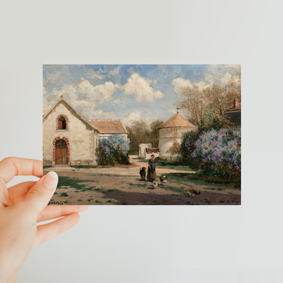 Aleksei Bogoljubov's Scenery outside Paris with woman and animals -  Classic Postcard - (FREE SHIPPING)