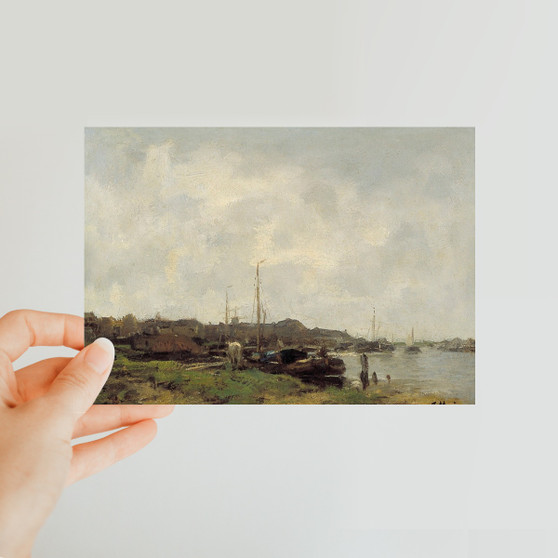 Jacob Maris's Gezicht op een rivier_bij een stad, Cultural Heritage Agency of the Netherlands Art Collection Classic Postcard
