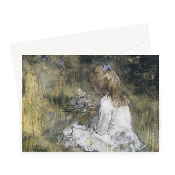 Een meisje met bloemen in het gras Dochter van Jacob Maris met bloemen in het gras Greeting Card