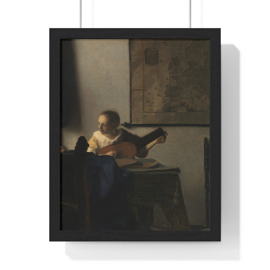 Young Woman with a Lute by Johannes Vermeer  ,  Premium Framed Vertical Poster,Young Woman with a Lute by Johannes Vermeer  -  Premium Framed Vertical Poster