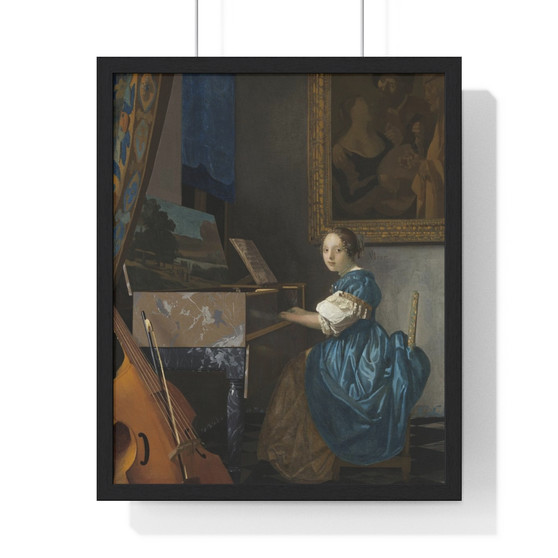 Johannes Vermeer’s Young Woman Seated at a Virginal  ,  Premium Framed Vertical Poster,Johannes Vermeer’s Young Woman Seated at a Virginal  -  Premium Framed Vertical Poster