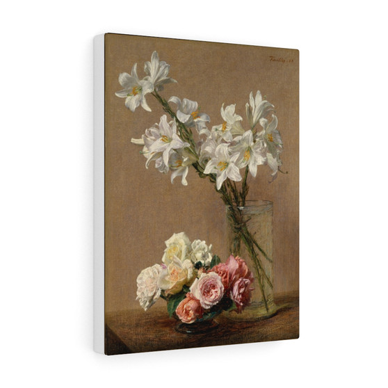 Roses and Lilies 1888 Henri Fantin-Latour French  -  Stretched Canvas,Roses and Lilies 1888 Henri Fantin,Latour French  ,  Stretched Canvas