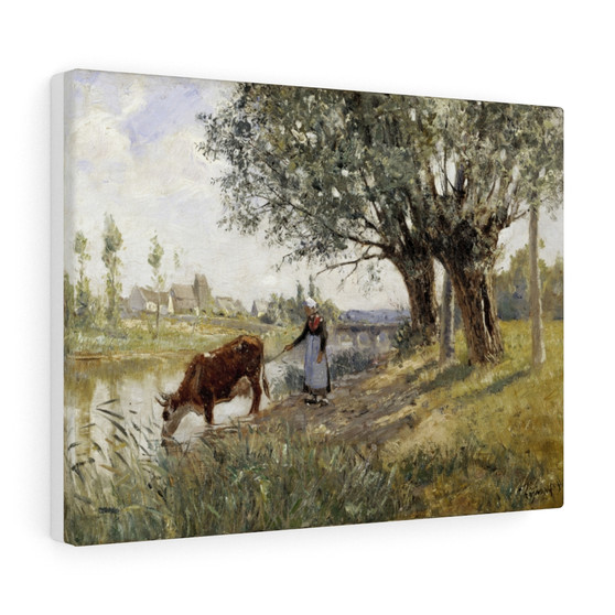 sur,Loing (1889) painting in high resolution by Camille Pissarro, Stretched Canvas,Countryside near Grez-sur-Loing (1889) painting in high resolution by Camille Pissarro- Stretched Canvas,Countryside near Grez