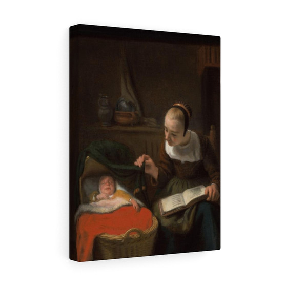 Young Woman at the Cradle, Nicolaes Maes  ,  Stretched Canvas,Young Woman at the Cradle, Nicolaes Maes  -  Stretched Canvas,Young Woman at the Cradle, Nicolaes Maes  -  Stretched Canvas