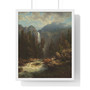 August Wilhelm Leu, Norwegian Landscape with a Waterfall  -  Premium Framed Vertical Poster