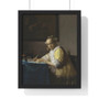A Lady Writing a Letter by Johannes Vermeer , Premium Framed Vertical Poster,A Lady Writing a Letter by Johannes Vermeer - Premium Framed Vertical Poster