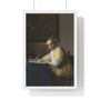 A Lady Writing a Letter by Johannes Vermeer - Premium Framed Vertical Poster,A Lady Writing a Letter by Johannes Vermeer , Premium Framed Vertical Poster