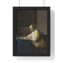 A Lady Writing a Letter by Johannes Vermeer , Premium Framed Vertical Poster,A Lady Writing a Letter by Johannes Vermeer - Premium Framed Vertical Poster