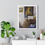 Johannes Vermeer’s Lady Standing at a Virginal   ,  Premium Framed Vertical Poster,Johannes Vermeer’s Lady Standing at a Virginal   -  Premium Framed Vertical Poster