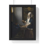 Woman Holding a Balance (ca. 1664) by Johannes Vermeer  ,  Premium Framed Vertical Poster,Woman Holding a Balance (ca. 1664) by Johannes Vermeer  -  Premium Framed Vertical Poster