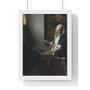 Woman Holding a Balance (ca. 1664) by Johannes Vermeer  ,  Premium Framed Vertical Poster,Woman Holding a Balance (ca. 1664) by Johannes Vermeer  -  Premium Framed Vertical Poster