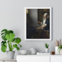 Woman Holding a Balance (ca. 1664) by Johannes Vermeer  ,  Premium Framed Vertical Poster,Woman Holding a Balance (ca. 1664) by Johannes Vermeer  -  Premium Framed Vertical Poster