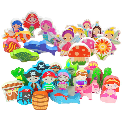 Small World Pirates & Knights, Fairies and Mermaids Wooden Figures set for children - Main view