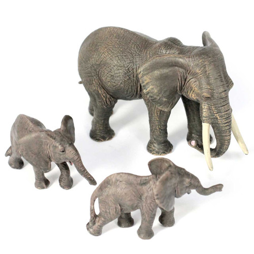 3 piece ultra realistic small world elephant family toy figures set for children