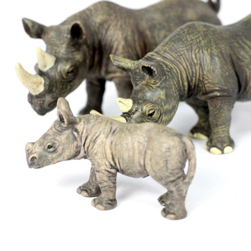 3 piece small world rhino family toys for children nursery schools - main view