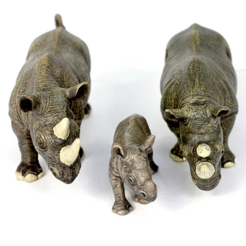 3 piece small world rhino family toys for children nursery schools - front view