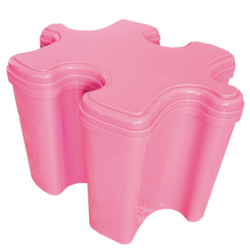 Children's wooden play table with 5 puzzle shaped storage stools & boxes - Pink storage stool