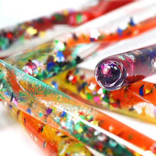 Four-pack of large 30cm sensory tubes filled with glitter for visual stimulation - close up