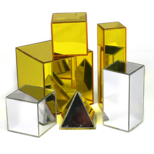 Multi-shaped gold and silver coloured building blocks for sensory exploration and special needs focus