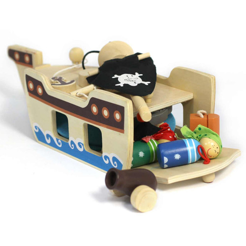 small world wooden pirate ship playset for children - back view