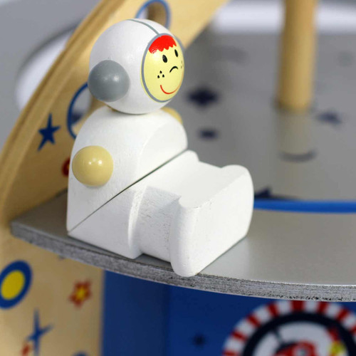 small world wooden space station playset & wooden figures - close up of astronaught figure