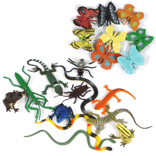 20 piece set of minibeast toys for children including insects, butterflies, frogs, snakes and lizards - main view