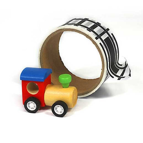 childrens railway play tape with wooden toy train - main view