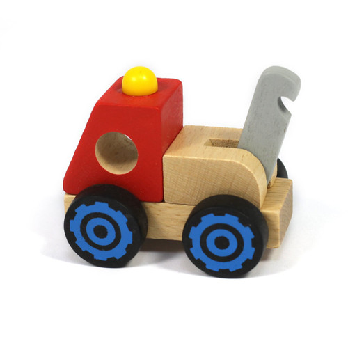 childrens grey road tape with wooden toy truck - truck view