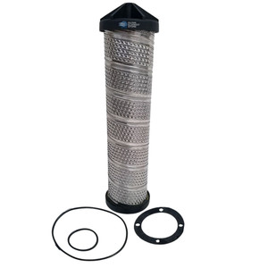 Domnick Hunter K220ACS filter equivalent.  Coalescing filter with metal body. Shown with (2) O-rings and (1) gasket.