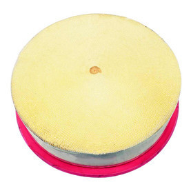 ATLAS COPCO 1621-1389-00 air filter. Yellow filter media with pink base. Round cylinder air filter.