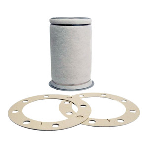 Kaeser KAESER 6.3789.0 air oil separator filter. White pre-wrap and metal band on filter separator. Shown with two included gaskets. 