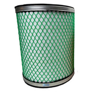 RAMVAC 003549 Air Filter for DentalEZ compressor. White air filter media with green mesh wrap. Metal ends with gasket.