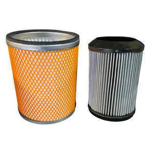 RAMVAC 003583 air filter set. Includes orange air filter and pleated air filter with black endcaps. For Bison / DentalEZ air compressors for dentists.