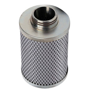 Air/oil separator replacement for VanAir 272339-007 with metal body, perforated exterior, and top inlet with O-rings.