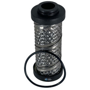 Domnick Hunter K011ACS filter. Aftermarket coalescing filter with O-ring. Metal body and black endcaps with top inlet.