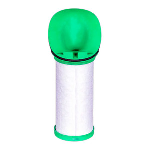 White filter media with green top inlet section for this H3-04 coalescing filter.