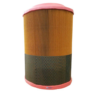 Gardner Denver ZS1063356 air filter equivalent. Pleated air filter with pink endcaps and top inlet.