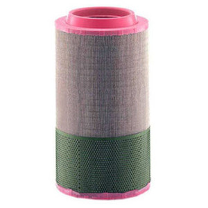 MANN FILTER C25990 Air Filter equivalent. Pleated air filter with pink end caps and top inlet.