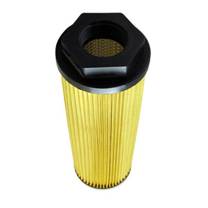 Donaldson P562238 hydraulic filter equivalent. Yellow pleated hydraulic filter with metal top and a large 2" NPT thread that looks like a bolt.