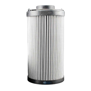 Hydac 0330R010ON hydraulic filter equivalent. White pleated filter media with black top inlet and metal handle.