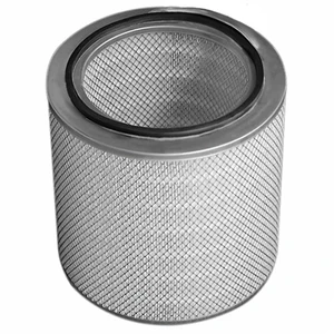 19-0003 air filter for blowers and air compressors. Pleated filter with metal end caps. Single open end with gasket on top.