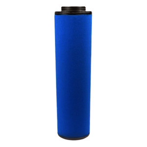 Blue coalescing filter with black end caps and top inlet. Replaces 1624-1832-01 filter for Atlas Copco.