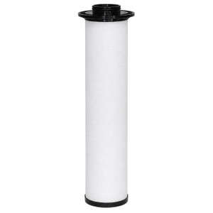 Ingersoll Rand 24242547 Coalescing Filter Equivalent. White filter media, black end caps, with a top inlet and ring.